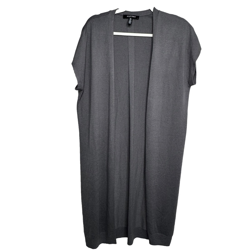 Ellen Tracy Womens Size Large Gray Short Sleeves Open Front Cardigan Sweater‎